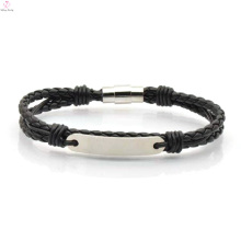 Pulsera de cuero de la pulsera del acero inoxidable de la moda para los hombres